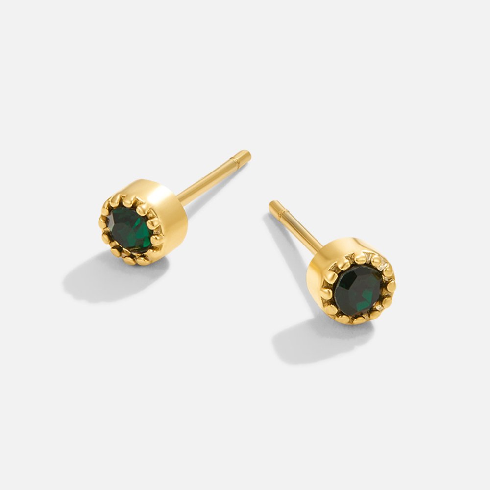 Juliette – Gold earrings with green stone.