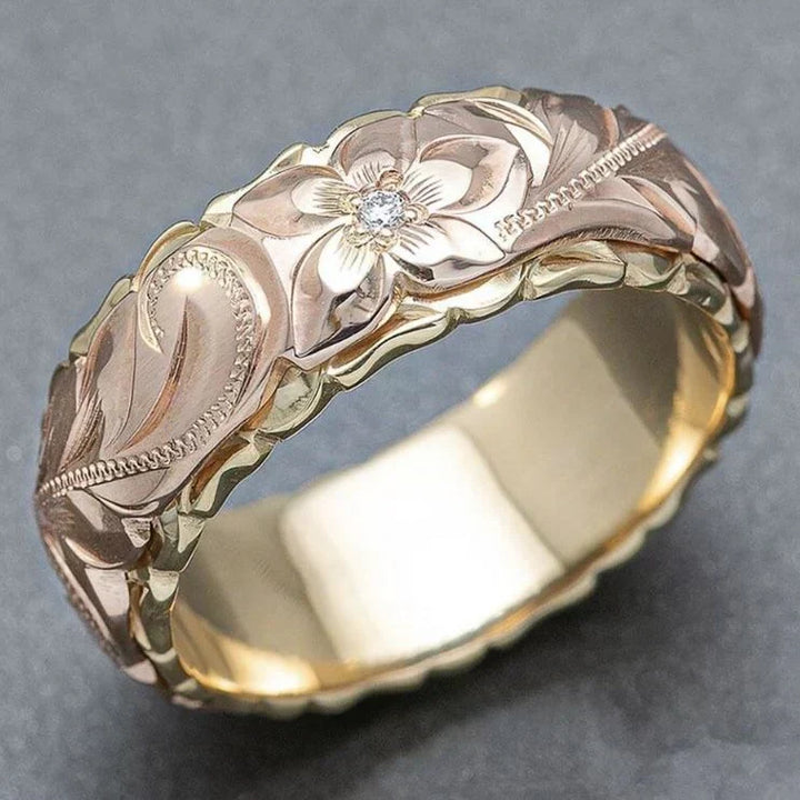 Golden Ring with Vintage Pink Flower