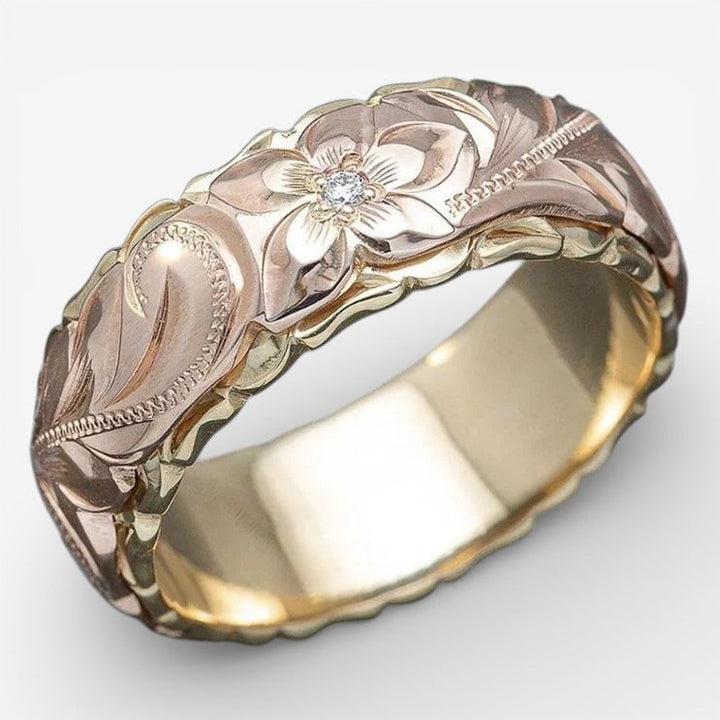 Golden Ring with Vintage Pink Flower