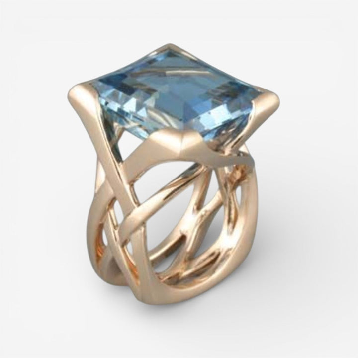 Rose Gold Ring with Vintage Blue Zirconium