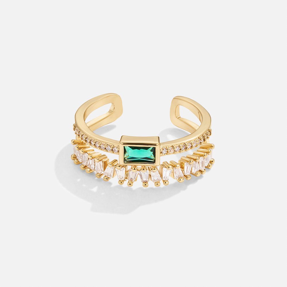 Sabine – Gold-plated ring with emerald green accents
