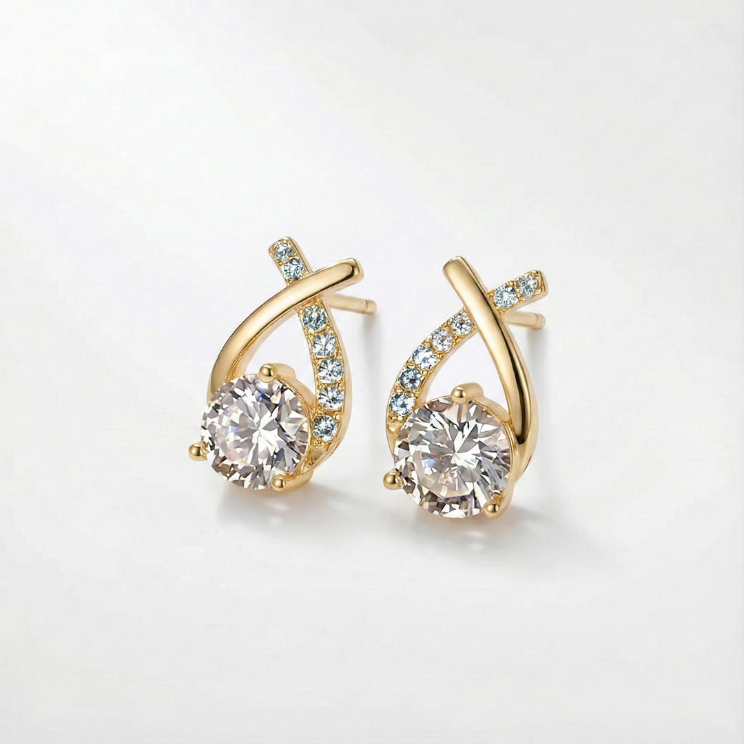 Léonie – Gold earrings with cross and zirconia