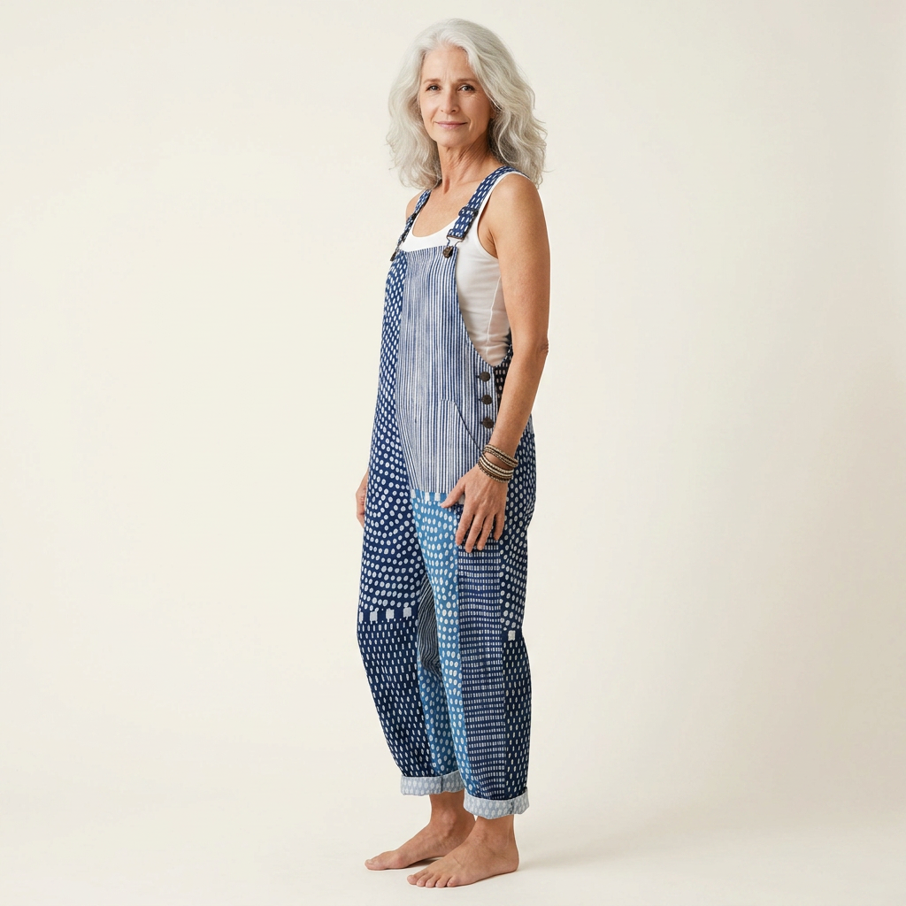 Hilde | graphic blue patchwork with a sleek appearance